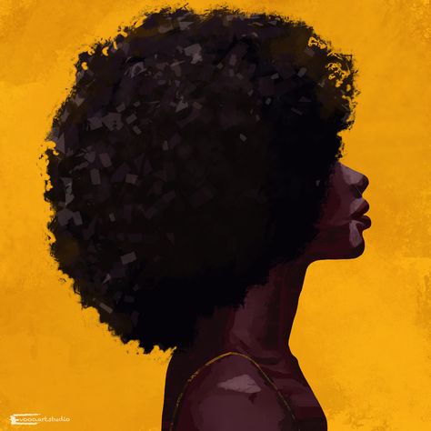 Afro Hair Painting, Black Woman Art Aesthetic, Fro Drawing, Black Art Aesthetic, Black Hair Painting, Black Woman Drawing, Painting Ideas Black, Pro Black Art, Afro Drawing