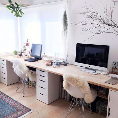 Ikea Alex Desk, Ikea Office, Double Desk, Desk Diy, Ikea Alex, Dekorasi Kamar Tidur, Small Home Office, Office Workspace, Home Office Setup