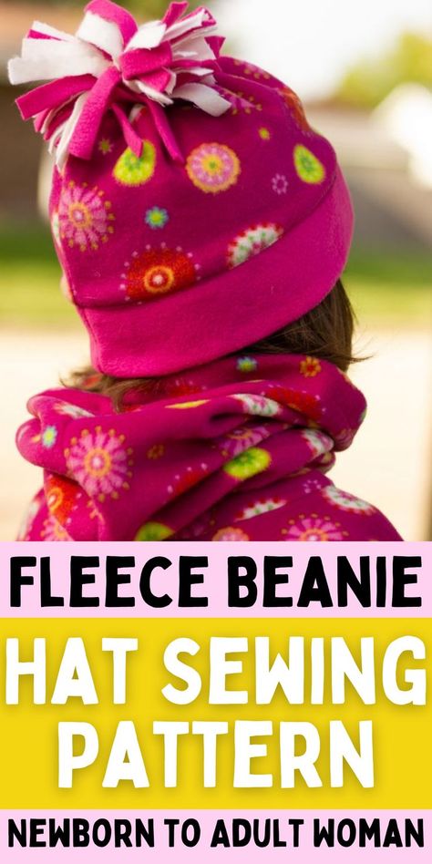 Sew A Beanie, Easy Fleece Hat, Diy Beanie, Fleece Hat Pattern, Pantry Gifts, Beanie Pattern Free, Hat Sewing Pattern, Hat Sewing, Fleece Beanie