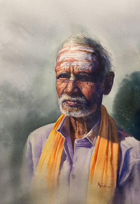 nishikant palande on Behance Watercolor Portrait Painting, Tanjore Painting, Modern Art Paintings, Indian Art Paintings, Mandala Painting, Watercolor Portraits, India Art, Old Man, Indian Art