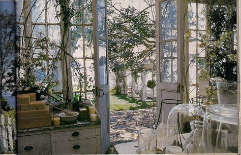 View from conservatory to rose arbor. Practical Magic Movie, Shabby Chic Patio, Practical Magic House, Conservatory Design, Magical House, Victoria Magazine, Magic House, Practical Magic, Cottage Kitchen