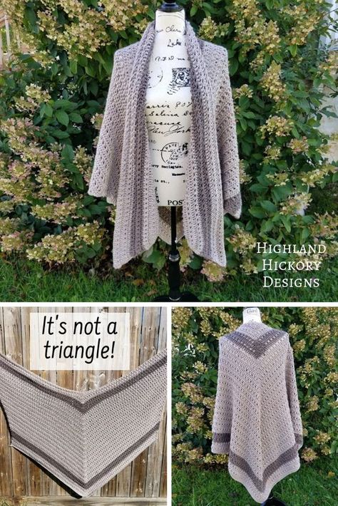 Jaket Crochet, Poncho Au Crochet, Knitting Amigurumi, Crocheted Shawl, Poncho Crochet, شال كروشيه, Crochet Shawl Pattern Free, Triangle Shawl, Shawl Crochet