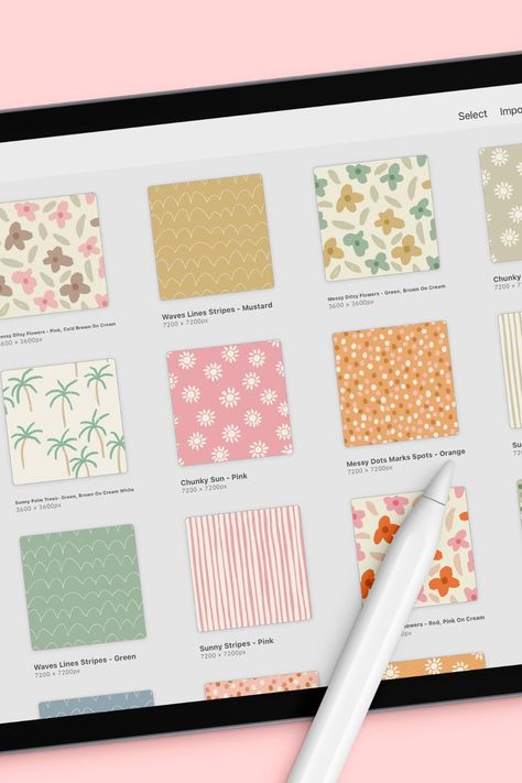 In this class I will teach you it all, from ideas to sketching, drawing your patterns, and finalizing your files. You will learn what to think about when you create a pattern collection specifically for Spoonflower. We will talk about how to name your designs, different colorways, and how many patterns you should include in a collection. Name Pattern Art, Procreate Pattern Design, How To Draw Patterns, Procreate Prints, Surface Pattern Design Sketchbooks, Pattern Procreate, Sticker Design Ideas, Ipad Learning, Surface Illustration