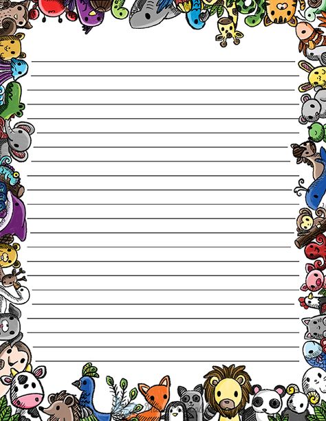 Printable Animal Doodle Stationery Stationary Printable Free, Animal Stationery, Free Printable Stationery Paper, Animal Writing, Writing Paper Template, Stationary Printable, Letter Stationery, Printable Lined Paper, Printable Stationary