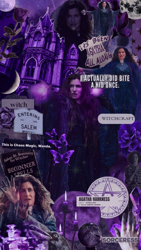 #agatha #agathaharkness #agathaallalong #wanda #wandamaximoff #wandavision #marvel #magic #purple Magic Purple, Preppy Blogs, Witch Wallpaper, Marvel Background, Chaos Magic, Accent Wall Designs, Kathryn Hahn, Scarlet Witch Marvel, Witchy Wallpaper