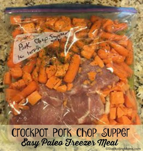 Crockpot Pork Chop Supper Recipe is the perfect healthy meal that is hearty for your family. Pork Freezer Meals, Paleo Freezer Meals, Easy Supper Recipes, Freezer Dinners, Freezer Food, Slow Cooker Freezer Meals, Freezable Meals, Crockpot Pork Chops, Crock Pot Freezer