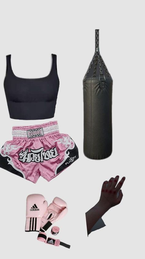 Pink Boxing Aesthetic, Kickboxing Women Outfit, Boxing Workout Women, Women Boxing Outfit, Womens Boxing Outfit, Mma Women Aesthetic, Boxing Gloves Aesthetic, Boxing Attire, Boxing Outfits