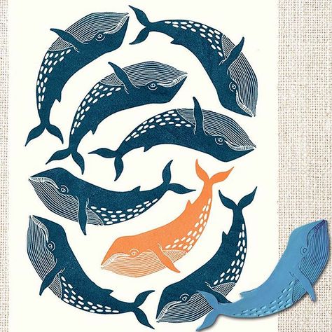 Ella - Printmaker (@inkycatprints) • Day 25 of #linocatbotanicdaily2020 Vegetable Printing, Fish Designs, Blue Whales, Underwater Painting, Nature Projects, Foto Transfer, Lino Art, Linocut Art, Printmaking Art