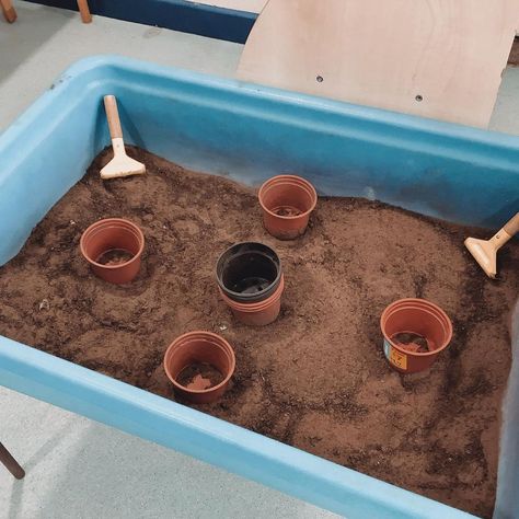 Eyfs on Instagram: “The kids are loving the indoor mud pit this week! It’s all part of our garden centre role play. On the shelf behind are gloves seed packets…” Garden Centre Role Play Eyfs, Garden Centre Role Play, Role Play Eyfs, Eyfs Outdoor, Outdoor Plant Pots, Gardening Club, Play Corner, Story Stones, Tuff Tray