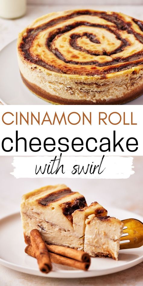 Cinnamon Bun Cheesecake Recipe, Fall Cheesecake Recipes Easy, Cinnamon Rolls Cheesecake, Donut Cheesecake, Cinnamon Roll Cheesecake Recipes, Cinnamon Bun Cheesecake, Autumnal Baking, Apple Cinnamon Cheesecake, Cinnamon Swirl Cheesecake