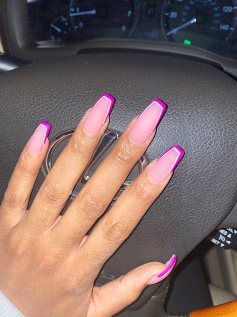 Purple V French Tip Nails, Purple V Tip Nails, Simple Nail Designs Coffin Shape, V Tip Nails Coffin, Outline Nail Design, V Tips Nails Coffin, Medium Coffin Shape Nails, Outline Nails Design, Coffin Shaped Nails