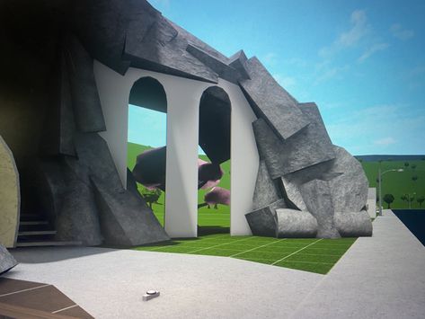 Cave Bloxburg, Bloxburg Crystal Cave, Bloxburg Cave Ideas, Bloxburg Terrain, Bloxburg Nature House, Bloxburg Entrance Ideas Outside, Hill House Bloxburg, Bloxburg Estate, Forest Bloxburg