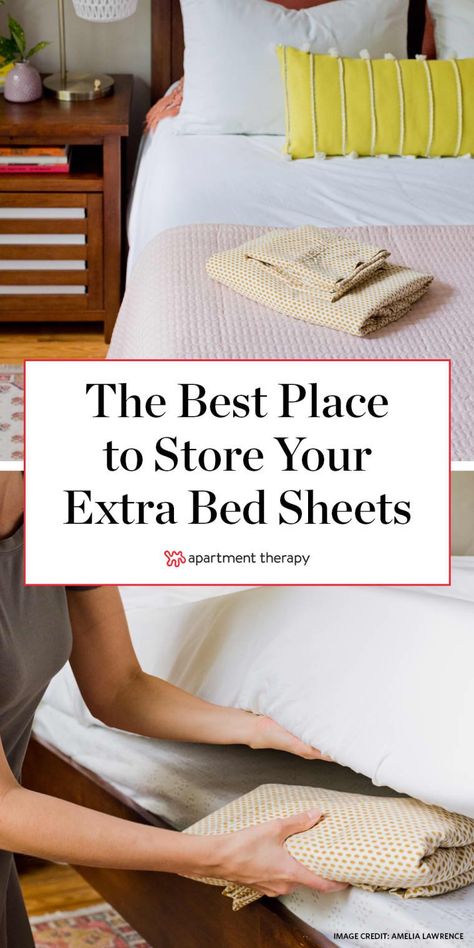 The best place to store your extra bed sheets? The bed itself. The space between your mattress and your bedroom is an under utilized storage spot. All you have to do is fold those sheets and tuck them in. This space saving solution is that easy. Storing Bed Sheets Ideas, Mattress Storage Ideas, Bed Sheet Storage, Sheet Storage, Organized Bed, Mattress Storage, Clothes Organization Diy, Linen Storage, Old Mattress