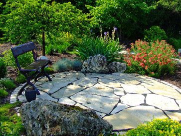 Circular Patio, Front Yard Patio, Patio Pictures, Patio Pavers Design, Patio Design Ideas, Flagstone Patio, Stone Patio, Easy Landscaping, Rustic Retreat