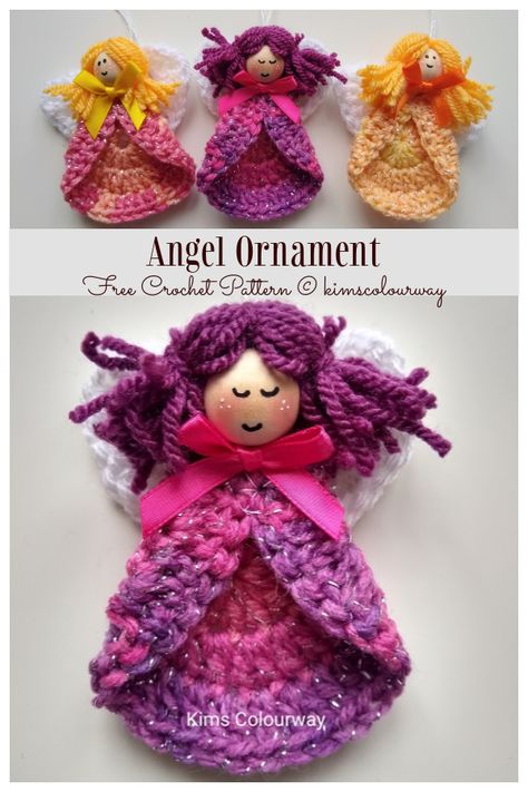 10-Min Scrappy Yarn Christmas Ornament Free Crochet Patterns - DIY Magazine Crocheted Angels, Holiday Crochet Patterns Free, Crochet Ornaments Free Pattern, Crochet Christmas Ornaments Free Pattern, Knit Christmas Ornaments, Crochet Angel Pattern, Crochet Christmas Ornaments Free, Crochet Ornament Patterns, Crochet Angels