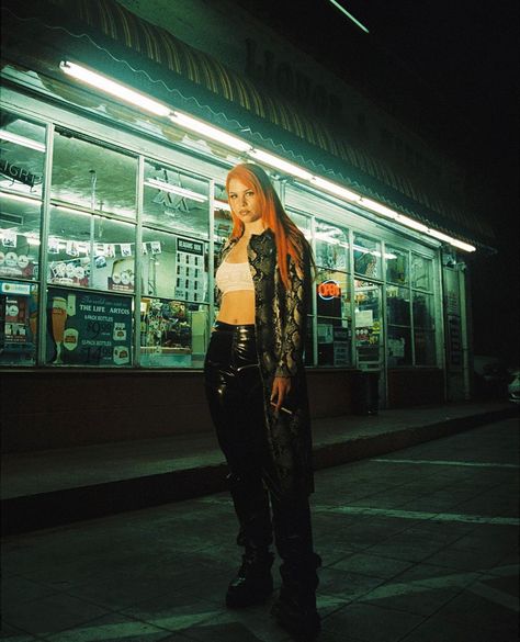 711 Photoshoot, Gas Station Photoshoot Black, Grunge Aesthetic Photoshoot, Night Shoot Aesthetic, Corner Store Photoshoot, Underground Photoshoot, Night Shoot, Alley Photoshoot, Night Aesthetic Photoshoot