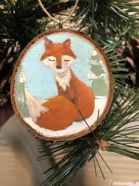 Slice Ideas, Cookie Ornaments, Wood Cookie, Christmas Orniments, Woodland Ornaments, Christmas Craft Show, Happy Fox, Painted Birds, Fox Ornaments