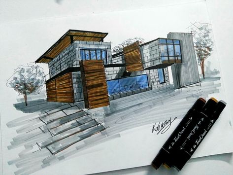 Markers Drawing Architecture, Drawing With Markers, Marker Rendering, Building Drawings, Markers Drawing Ideas, Interior Design Renderings, Interior Architecture Drawing, Drawing Interior, Acrylic Markers