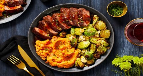 Want to elevate your dinner recipe game? Try making our Steak with Brussels Sprouts and Sweet Potatoes with chef-selected, premium ingredients. Fresh Recipe, Beef Tenderloin Recipes, Garlic Steak, Roasted Sprouts, Creamy Mash, Pan Sauce, Juicy Steak, Beef Tenderloin, Sirloin Steaks