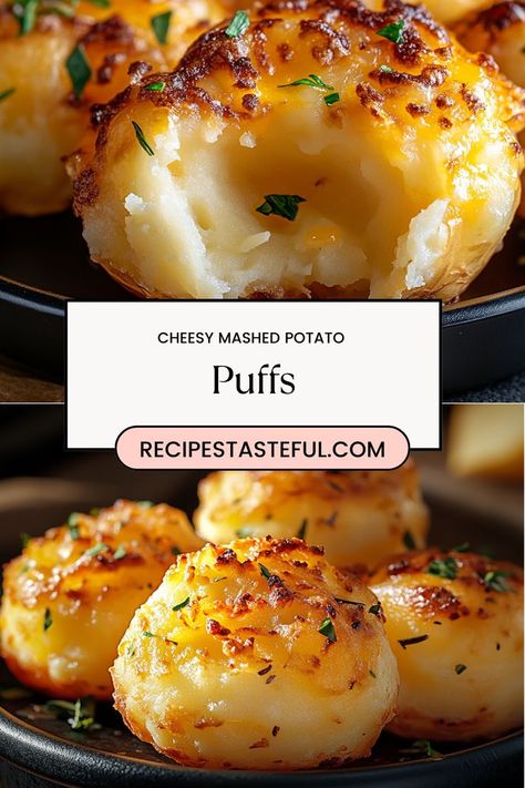 These Cheesy Mashed Potato Puffs are crispy on the outside and fluffy and cheesy on the inside, making them a perfect way to use up leftover mashed potatoes! Ideal as a snack, side dish, or appetizer, they’re sure to delight everyone at the table. Leftover Potatoes Recipes, Mashed Potato Puffs Recipe, Mashed Potato Puffs, Best Garlic Bread Recipe, Potato Appetizers, Potato Puffs, Leftover Potatoes, Cheesy Mashed Potatoes, Puff Recipe