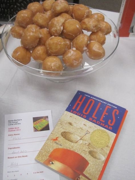 "Holes" - Margaret Prothero, SBCC Edible Book Festival Holes Movie Themed Party, Holes Book Party, Edible Books Ideas, Book Themed Party Food, Book Festival Ideas, Book Themed Drinks, Book Themed Food, Bookish Birthday, Book Exchange Party