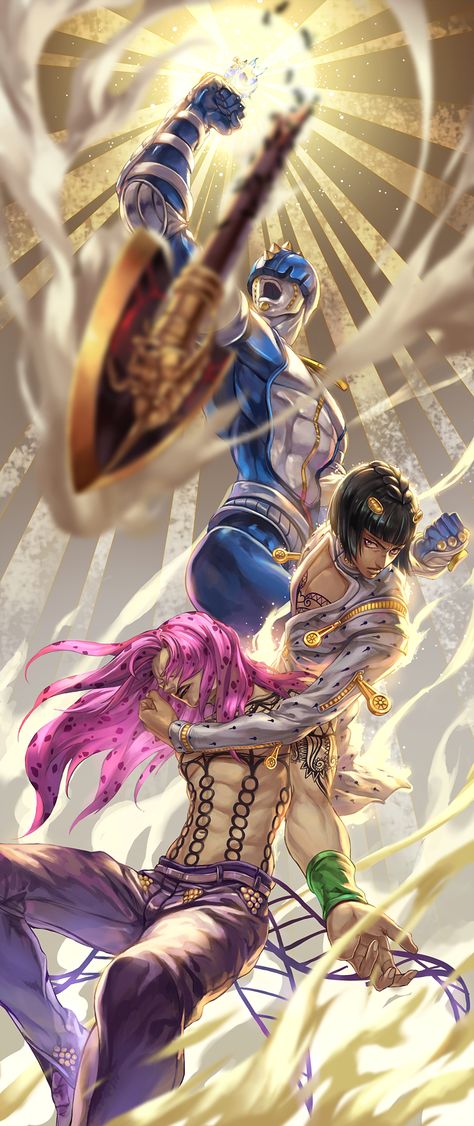 A beautiful art of Bruno Bucciarati with his stand Sticky Fingers defeating Diavolo. Gakuen Handsome, Bruno Bucciarati, Jojo Stands, Jojo's Adventure, Sticky Fingers, Bizarre Art, Jojo Parts, Ball Run, Jojo's Bizarre Adventure Anime