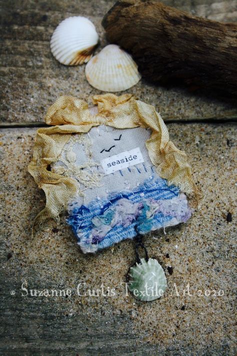 Gallery Ceramic Lighthouse, Brooch Fabric, Being Loved, Ocean Day, Fabric Brooch, Embroidered Art, Handmade Jewelry Necklace, Tea Dyeing, Slow Stitching