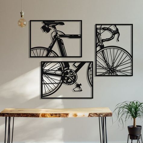 Bicycle Wall Decor, Bike Wall Art, Bicycle Wall Art, Rustic Bedroom Design, Bike Wall, Wall Decor Metal, Metal Wall Sculpture, Metal Wall Hangings, Outdoor Wall Art