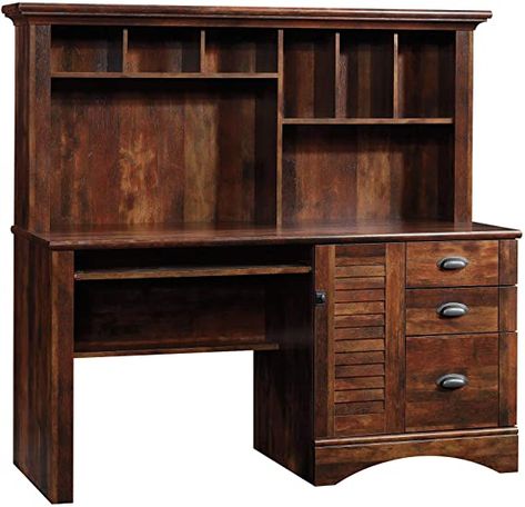 AmazonSmile: Sauder Harbor View Computer Desk, Curado Cherry Finish : Home & Kitchen Wood Deck Plans, Flex Room Ideas, Rec Room Ideas, Book Shelf Ideas, Study Table Designs, Wood Computer Desk, Long Desk, Home Office Computer Desk, Computer Desk With Hutch