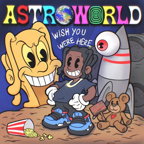 Cartoon Cover Art Rap, Cartoon Album Cover Art, Cartoon Rappers Art, Jack Chilcote, Astro World Wallpaper, Travis Scott Cartoon, Graphic Design Cartoon, Astro World, Rap Art