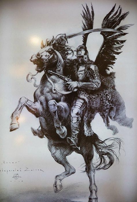 Pegasus Tattoo, Slavic Tattoo, Polish Hussars, Polish Tattoos, Persian Tattoo, Knight On Horse, Polish Winged Hussars, Knight Tattoo, Warrior Tattoos