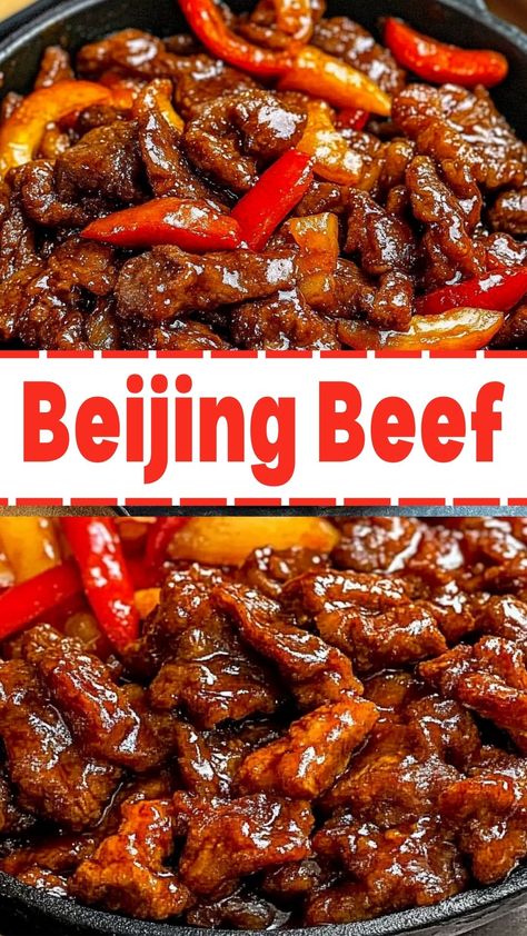 Beijing Beef Beef And Bell Peppers Recipe, Beef Strip Recipes, Beef Strips Recipes Easy, Beef Strips Recipes, Ginger Beef Recipe, Cheesy Potato Soup Easy, Chinese Beef Recipes, Beijing Beef, Crispy Veggies