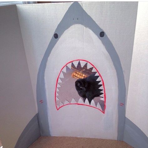 Shark cardboard cut out for childrens' party fishing, ocean, Nemo, or Dory theme. Made with trifold project poster board and acrylic paint. Art by Emily Lamm Shark Poster Board Project, Project Poster Board, Acrylic Paint Art, Shark Stuff, Project Poster, Conservation Activities, Shark Mouth, Kids Camp, Cardboard Display