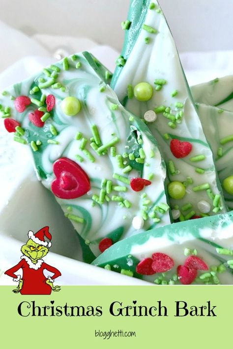 Grinch Bark, Christmas Bark, Pasta Shrimp, Grinch Christmas Party, White Chocolate Candy, Christmas Candy Recipes, Christmas Grinch, Christmas Food Desserts, Candy Christmas