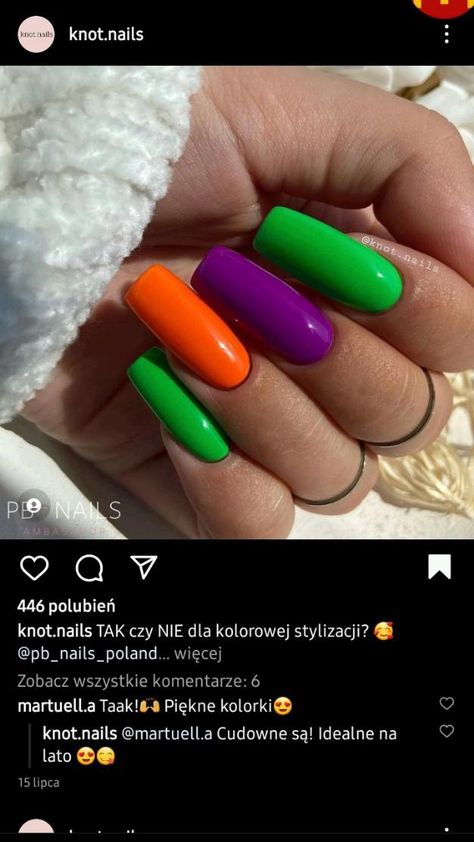 Purple
 • green
 • Orange
 • halloween
 • colorful
 • knot.nails Orange Nails For Summer, Purple Orange Nails, Halloween Nails Orange, Orange Green Purple, Nails Orange, Nails For Summer, Colorful Nails, Nails Green, Halloween Orange