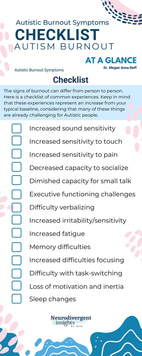 Autistic Burnout Symptoms — Insights of a Neurodivergent Clinician Neurodivergent Symptoms, Neurodivergent Journal, Unmasking Neurodivergent, Neurodivergent Burnout, Burnout Symptoms, Asd Spectrum, Burnout Recovery, Executive Functioning Skills, Spectrum Disorder