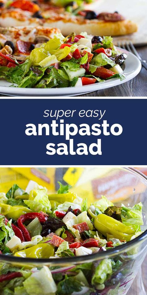 A perfect side dish for pizza night, this Antipasto Salad is filled with all of your favorite antipasto flavors with an easy Italian salad dressing. #salad #saladdressing #recipe #sidedish Antipasto Salad Dressing, Italian Antipasto Salad, Easy Antipasto Salad, Salad Recipes Pasta, Pizza Side Dishes, Antipasto Salad Recipe, Salad Recipes Healthy, Italian Antipasto, Dressing Salad