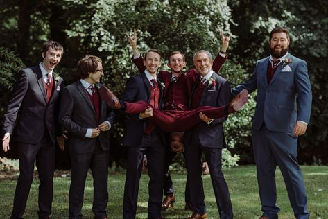 Burgandy Suit Groom, Burgundy Suit Men, Gray Groomsmen Suits, Suit Groom, Burgundy Shirt, Groom And Groomsmen Attire, Burgundy Suit, Wedding Vision, Wedding Groomsmen