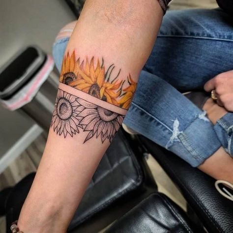 Butterfly Tattoos Images, Happiness Tattoo, Cuff Tattoo, Saved Tattoo, Beautiful Flower Tattoos, Elbow Tattoos, Sunflower Tattoos, Tatuaje A Color, Tattoo Bracelet