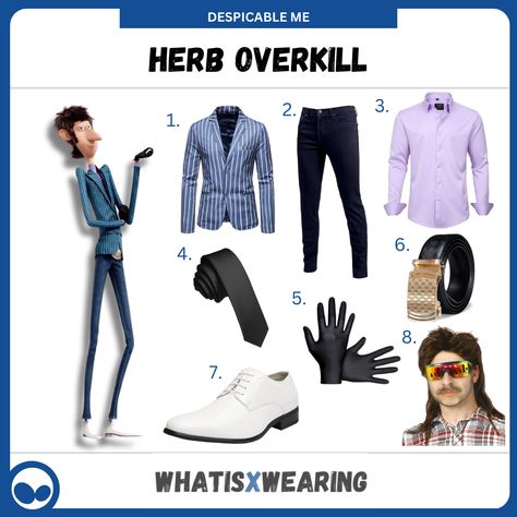 Dress like Herb Overkill from Despicable Me with our FREE costume guide. Pair with Scarlet Overkill for the most adorable couple costume idea! Scarlet Overkill And Herb Costume, Scarlett Overkill Costume, Scarlet Overkill And Herb, Herb Overkill, Scarlett Overkill, Scarlet Overkill, Despicable Me Costume, Evil Genius, Video Game Costumes