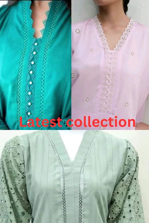 Neck designs with lace ideas Neck Patterns For Dresses, Kurti Neck Patterns, Lace Neck Design Kurti, Collar Neck Kurti Design, Stylish Neck Designs For Kurtis, Dresses Neck Designs, Neck Kurti Design, Neck Designs For Women, Stylish Neck Designs