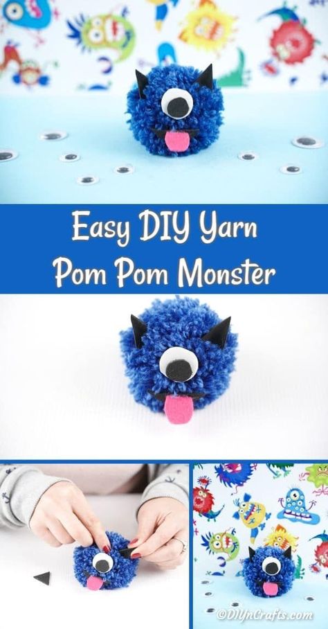 This yarn pom pom monster is a perfect easy kids craft that is fun to make, and adorable. Grab your favorite yarn, a bit of paper and glue to make these! #pompommonster #monster #yarnpompom #kidscrafts Diy Yarn Pom Pom, Monster Video, Yarn Monsters, Halloween Yarn, Yarn Crafts For Kids, Halloween Themes Decorations, Easy Yarn Crafts, Halloween Club, Happy Monster