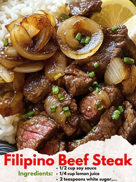 Beef Steak Filipino, Recipes Filipino, Crispy Cheddar Chicken, Pork Bites, Best Macaroni Salad, Grandma's Recipes, Garlic Herb Butter, Beef Sirloin, Baked Pork Chops