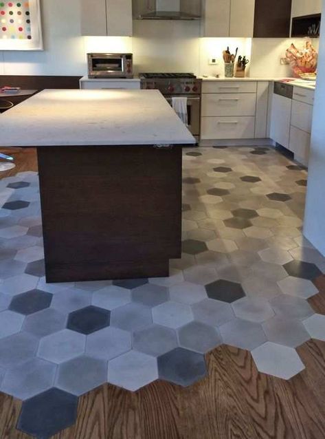 Tile Mudroom, Gray Hex, Kitchen Flooring Options, Hexagonal Tiles, Gray Tile, Kitchen Floor Tiles Ideas, Versace Home, Kitchen Floor Tile, Tile Flooring