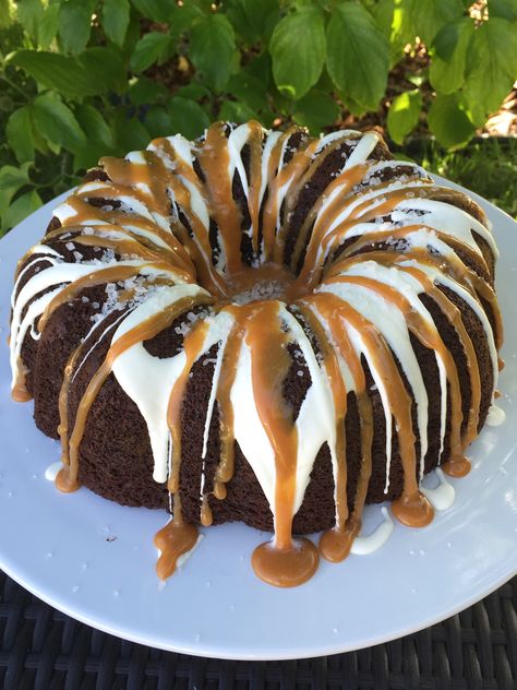 Yup.  It was divine.  We are all totally into the Salted Caramel craze.  Love it.  Courtney and Jaren invited us over for dinner on Sunday and I offered to make dessert and Cort requested something… Mocha Bundt Cake, Mexican Mocha, Salted Caramel Mocha, 27 Club, Bundt Cake Recipes, Recipes For Cakes, Caramel Mocha, Texas Sheet Cake, Chocolate Oatmeal