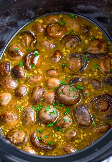 Buttery, tender and delicious, these Crockpot Ranch Mushrooms are super easy to make! Top them on your favorite meats or eat them as an appetizer, they are irresistible in every way. Crockpot Recipe With Mushrooms, Recipes With Mushrooms Crockpot, Crockpot Dinners With Mushrooms, Mushroom Crockpot, Mushrooms Crockpot, Crockpot Mushroom Recipes, Crockpot Recipes Mushroom, Slow Cooker Mushrooms, Crock Pot Mushrooms