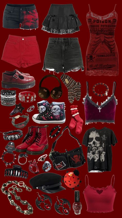 #red #redandblack #redaesthetic #gothic #goth #emo Emo Valentines Day Outfits, Red And Black Alt Outfits Masc, Grunge Red Outfit, Red Emo Outfits, Goth Red Aesthetic, Red And Black Aesthetic Outfit, Red And Black Fits, Red Grunge Outfit, Red Goth Outfits