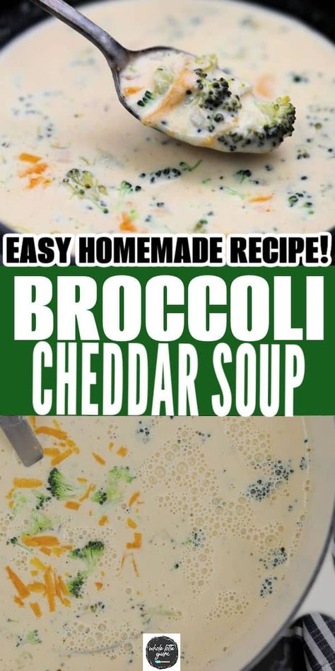 Easy Broccoli Cheese Soup (With Frozen Broccoli or Fresh) - Whole Lotta Yum Easy Broccoli Cheese Soup, Easy Broccoli Cheddar Soup, Recipe With Broccoli, Whole Lotta Yum, Cauliflower Cheese Soups, Cheddar Soup Recipe, Keto Broccoli Cheese Soup, Easy Broccoli, Cheese Soup Recipes