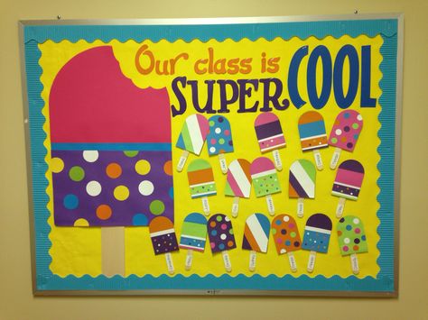 Popsicle Bulletin Board August Bulletin Boards, Daycare Bulletin Boards, Birthday Classroom, Ideas Decoracion Salon, Class Bulletin Boards, Preschool Boards, Summer Bulletin Boards, Birthday Bulletin Boards, Birthday Bulletin