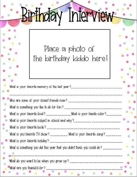 Annual Birthday Traditions, Simple Birthday Traditions, Birthday Questions For Kids, Kid Birthday Traditions, Kids Birthday Traditions, School Birthday Ideas, Birthday Memory Ideas, Birthday Interview For Kids, Who Knows The Birthday Girl Best